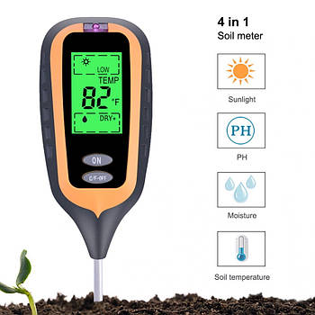 Аналізатор ґрунту 4 в 1 (pH метр, вологомір, термометр і люксметр)