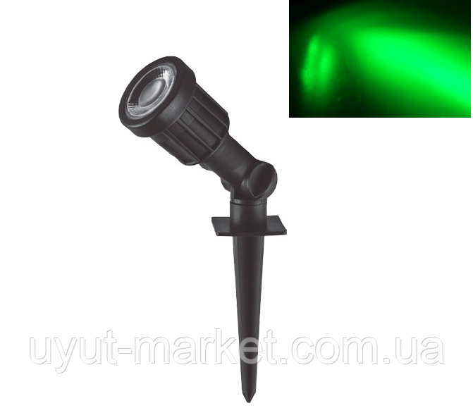 Грунтовий світильник 5Вт зелене свічення IP65 чорний для підсвітки трави Feron SP1402, фото 1