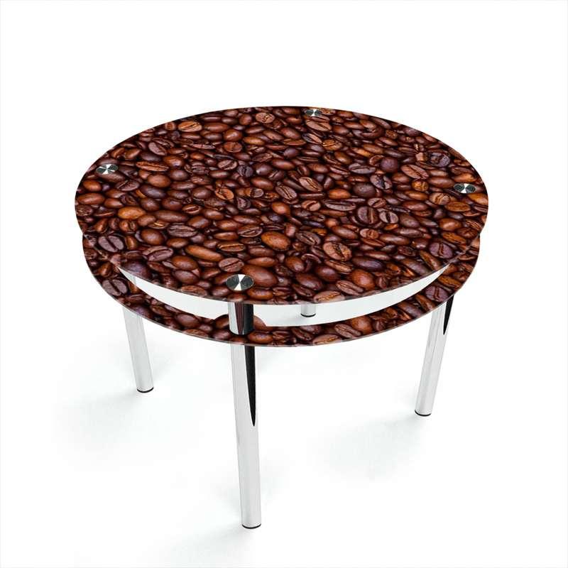 Стіл обідній Круглий з прохідною полицею стільниця фотодрук Coffee aroma 700х700*Еко мм (БЦ-Стіл ТМ)