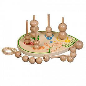 Дерев'яна розвиваюча іграшка Пірамідка "Гусениця" зі шнурівкою для дітей ТМ "Іграшки з дерева" Д411