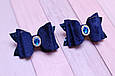 Бантики для волосся на гумці дитячі в школу / прикраса для дівчинки з екокожі і оксамиту сині, фото 2