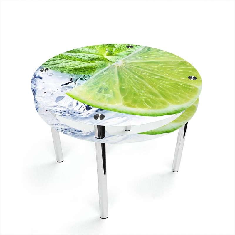Стіл обідній Круглий з прохідною полицею стільниця скло фотодрук Ice lime 700х700*Еко мм (БЦ-Стіл ТМ)