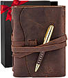 Шкіряний блокнот, щоденник коричневий з ручкою 17.6*13.5 см білі сторінки, фото 2