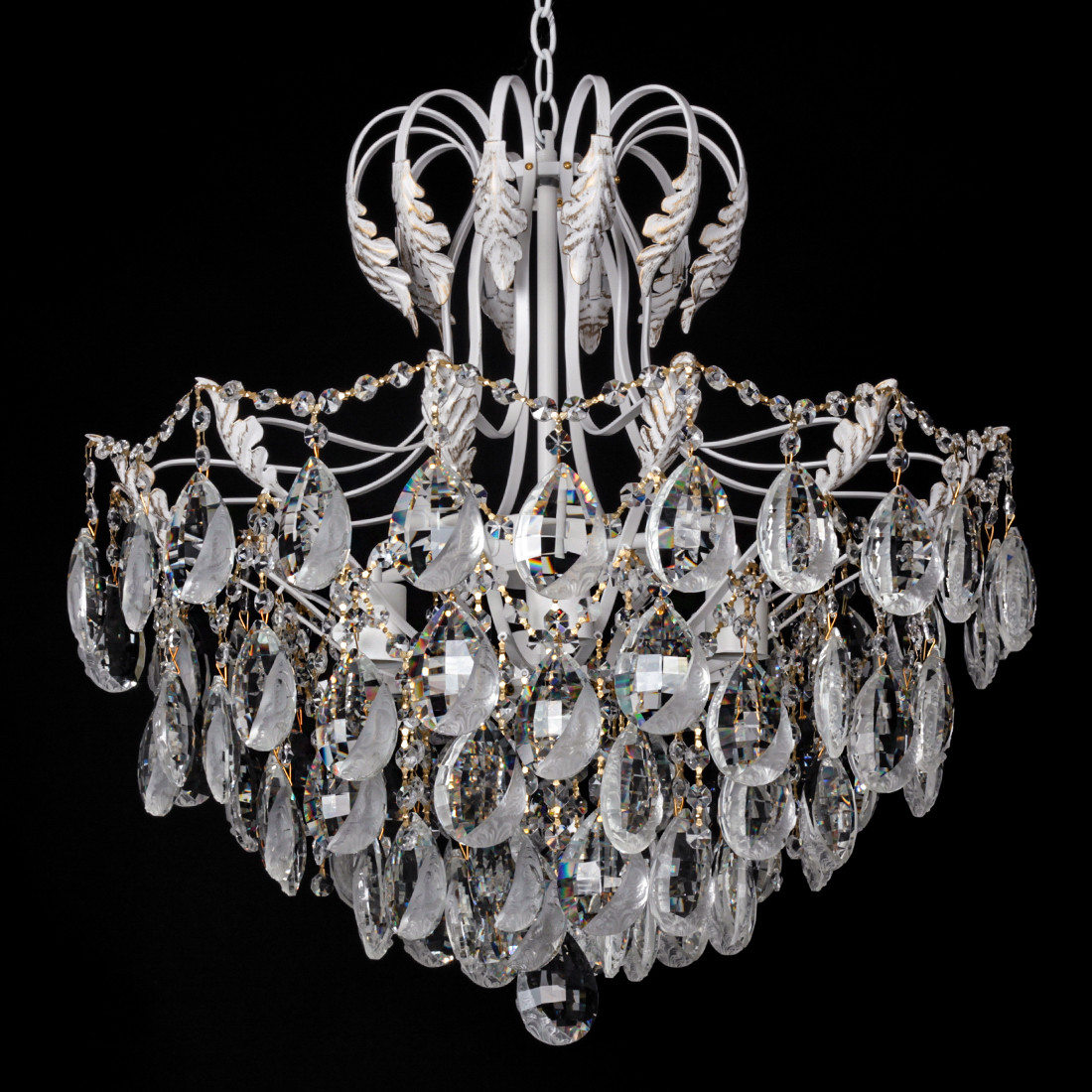 Люстра кришталева на ланцюгу 6 лампочок біла патина