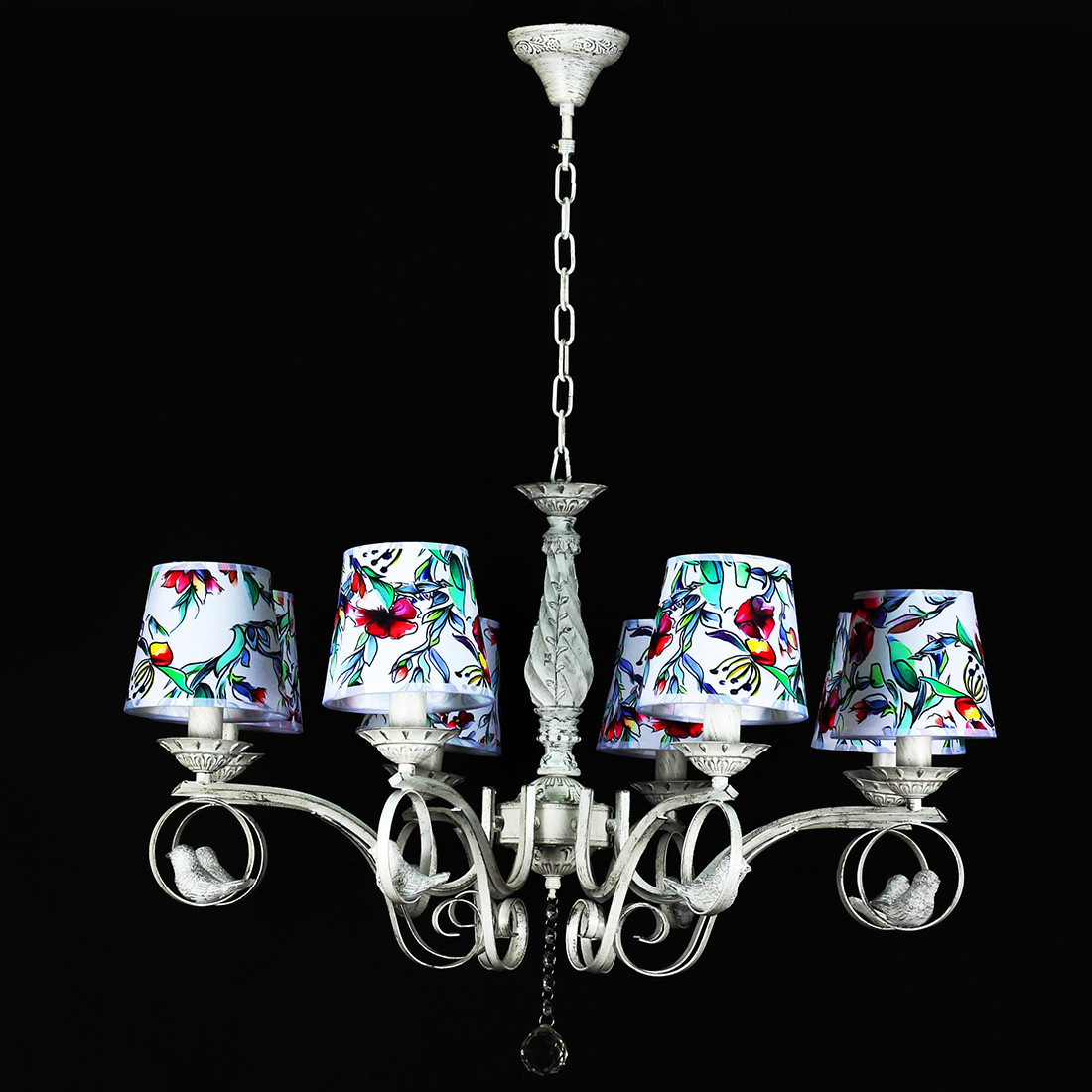 Люстра біла на ланцюгу з абажуром вісім ламп