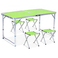 Стіл складаний для пікніка + 4 стільці салатовий зелений з отвором для парасольки