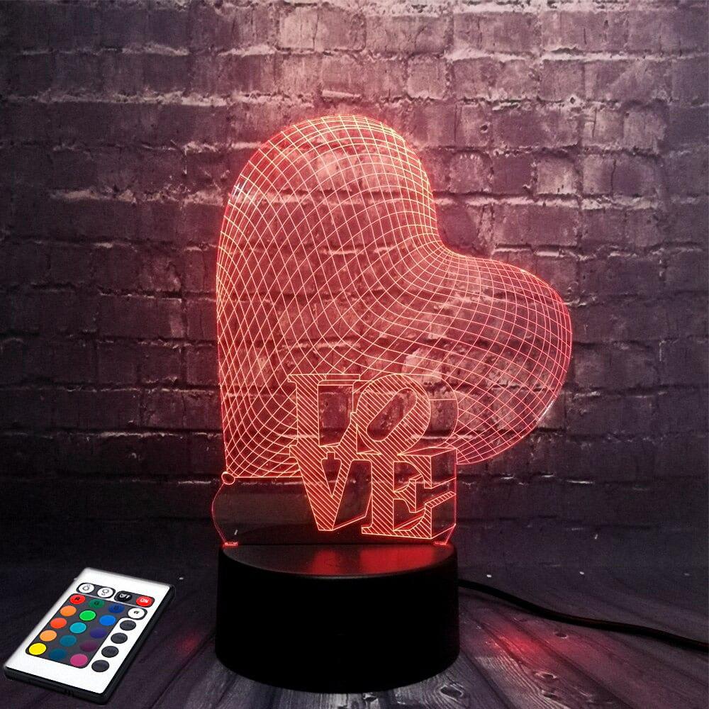 3D світильник з пультом і акумулятором 3D Lamp Серце Love (LP-2816)