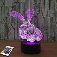 3D светильник с пультом и аккумулятором 3D Lamp Заяц (LP-2770)