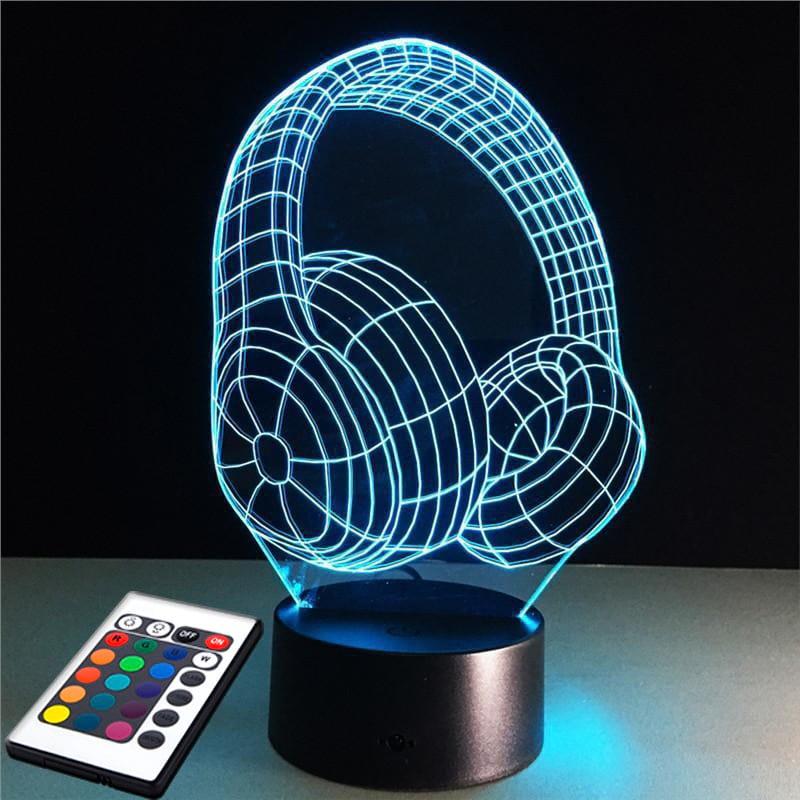 3D світильник з пультом і акумулятором 3D Lamp Навушники (LP-2619)