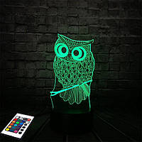 3D світильник з пультом і акумулятором 3D Lamp Сова (LP-2612)