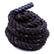 Канат для кросфіту чорний Battle Rope (поліпропілен, довжина 12 м, діаметр 3,8 см)