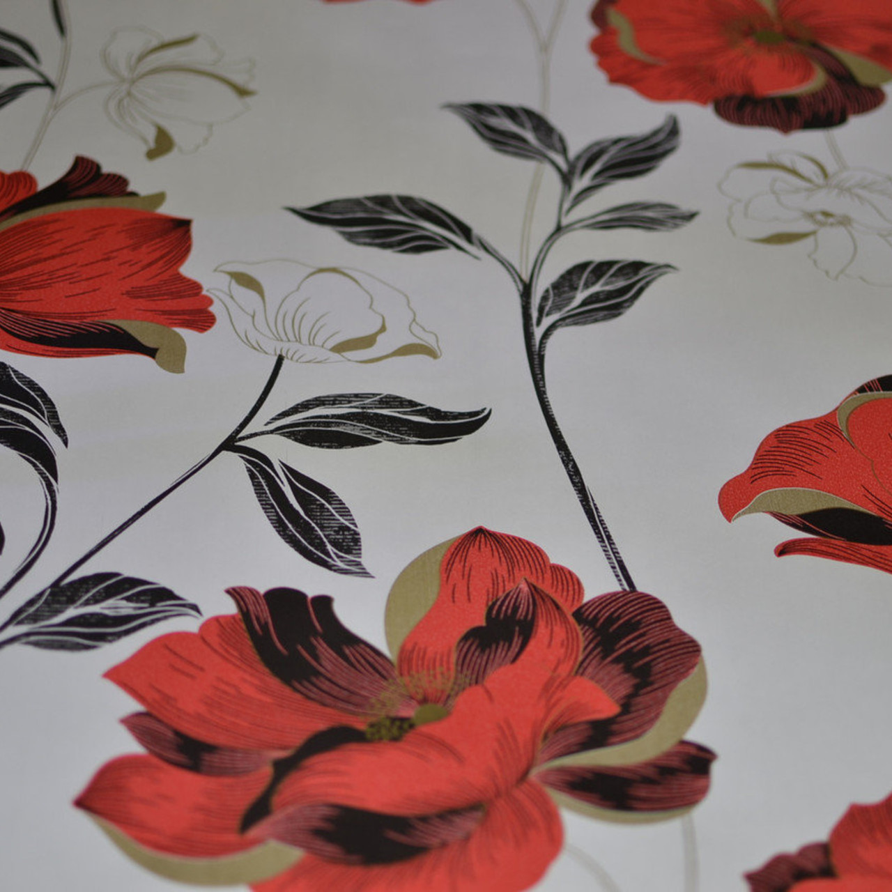 Модные обои для стен бумажные светлые с красными цветами 0,53*10м - фото 1 - id-p554177806