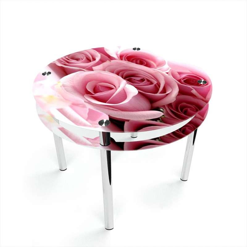 Стіл обідній Круглий з прохідною полицею скло фотодрук Pink Roses 700х700*Еко мм (БЦ-Стіл ТМ)