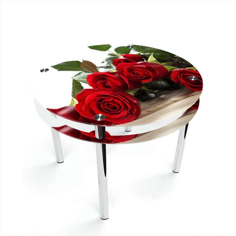 Стіл обідній Круглий з прохідною полицею скло фотодрук Red Roses 700х700*Еко мм (БЦ-Стіл ТМ)