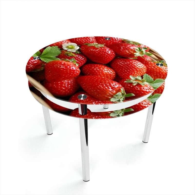 Стіл обідній Круглий з прохідною полицею стільниця скло фотодрук Strawberry 700х700*Еко мм (БЦ-Стіл ТМ)