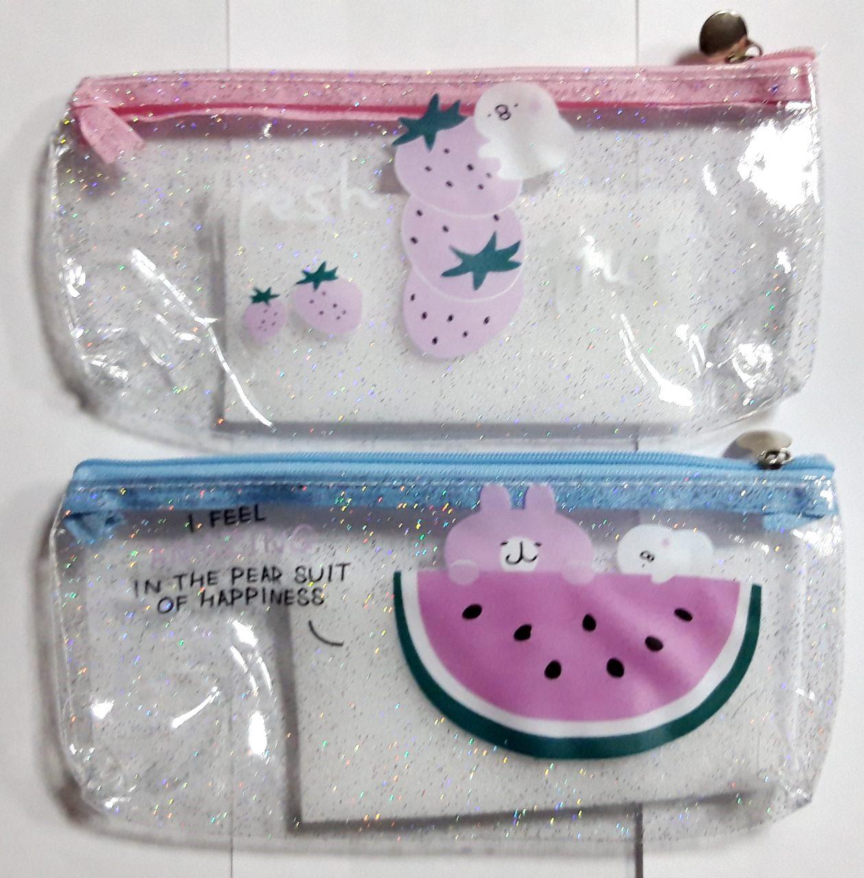 Пенал-конверт № 500-3 "Фрукти" прозорий з блискітками, фото 1