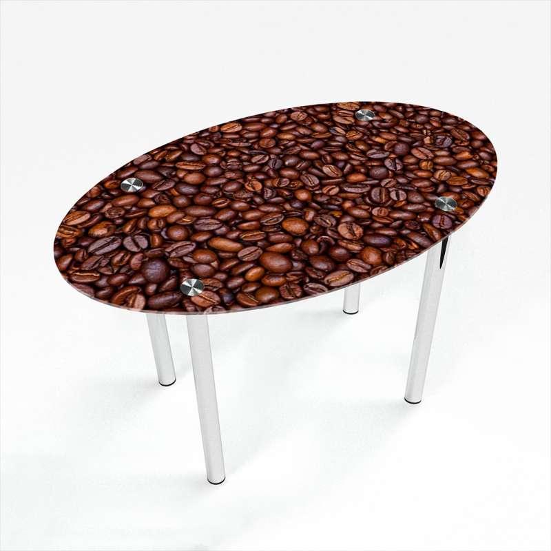 Стіл обідній скляний Овальний стільниця скло фотодрук Coffee aroma 1100х650*Еко мм (БЦ-Стіл ТМ)