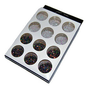 Набір декору для нігтів 12 шт (шукаючи-слюда біла та чорна)