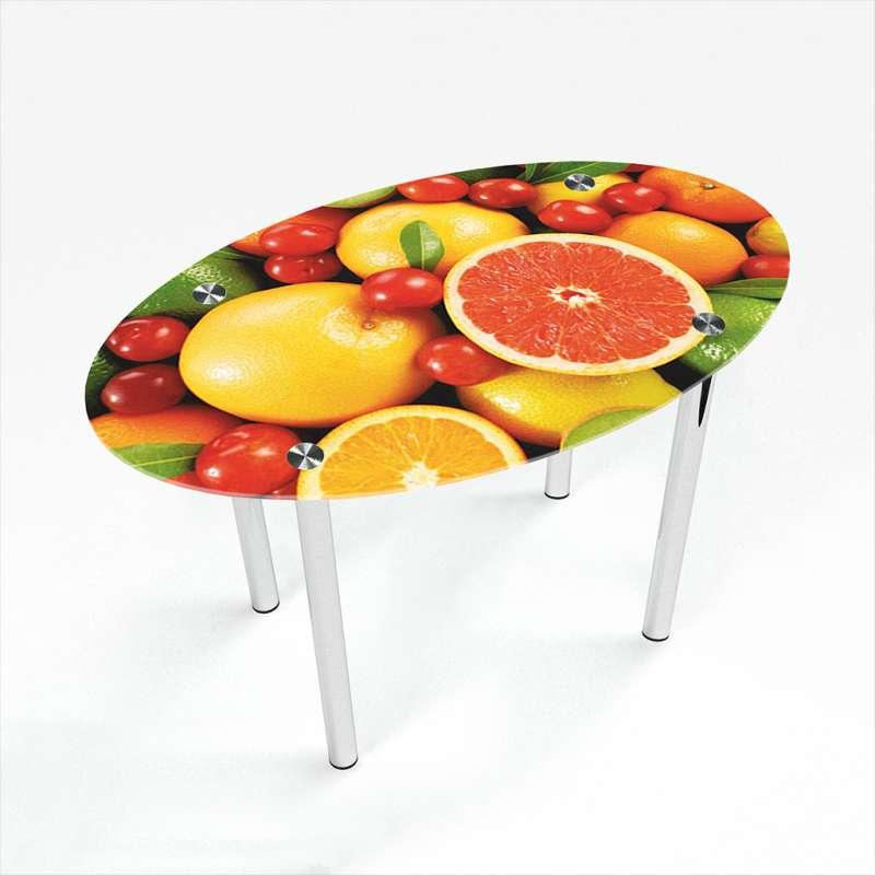 Стіл обідній скляний Овальний стільниця скло фотодрук Fruit 1100х650*Еко мм (БЦ-Стіл ТМ)