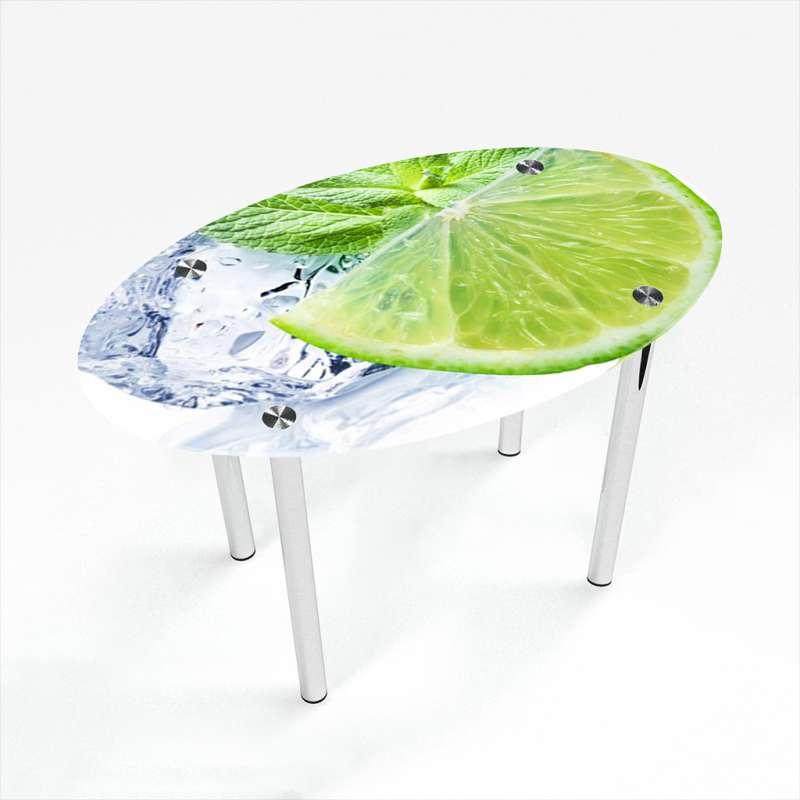 Стіл обідній скляний Овальний стільниця скло фотодрук Ice lime 1100х650*Еко мм (БЦ-Стіл ТМ)