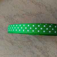 Стрічка репсова в горох №19 зелений колір завширшки 0,9 см