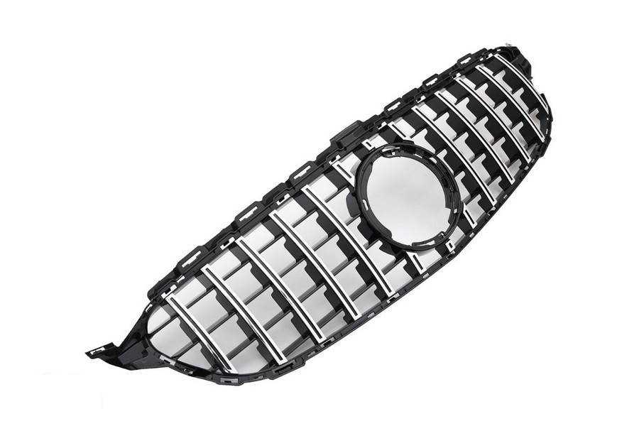 Решітка радіатора тюнінг Mercedes W205 стиль AMG GT хром смуги рестайл без камери 360°, фото 1