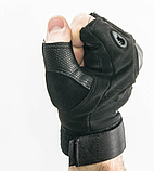 Тактичні рукавички з відкритими пальцями та посиленим протектором кісточок Чорні розмір М, фото 2