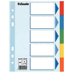 Роздільники з кольорового картону A5, Esselte, 5 аркушів