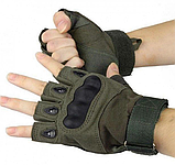 Тактичні рукавички з відкритими пальцями та посиленим протектором кісточок Зелені розмір М, фото 2