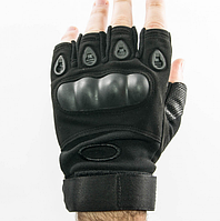 Тактичні рукавички з відкритим пальцями та посиленим протектором кісточок Чорні розмір ХXL