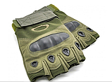 Тактичні рукавички з відкритими пальцями та посиленим протектором кісточок Зелені розмір XL, фото 2