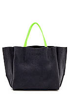 Женская кожаная сумка POOLPARTY LIMITED SOHO BLACK GREEN черная с зелеными ручками