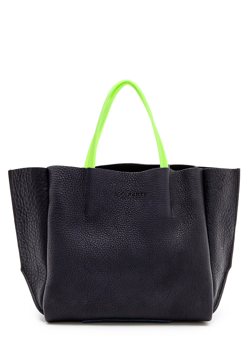 Жіноча шкіряна сумка POOLPARTY LIMITED SOHO BLACK GREEN чорна з зеленим ручками