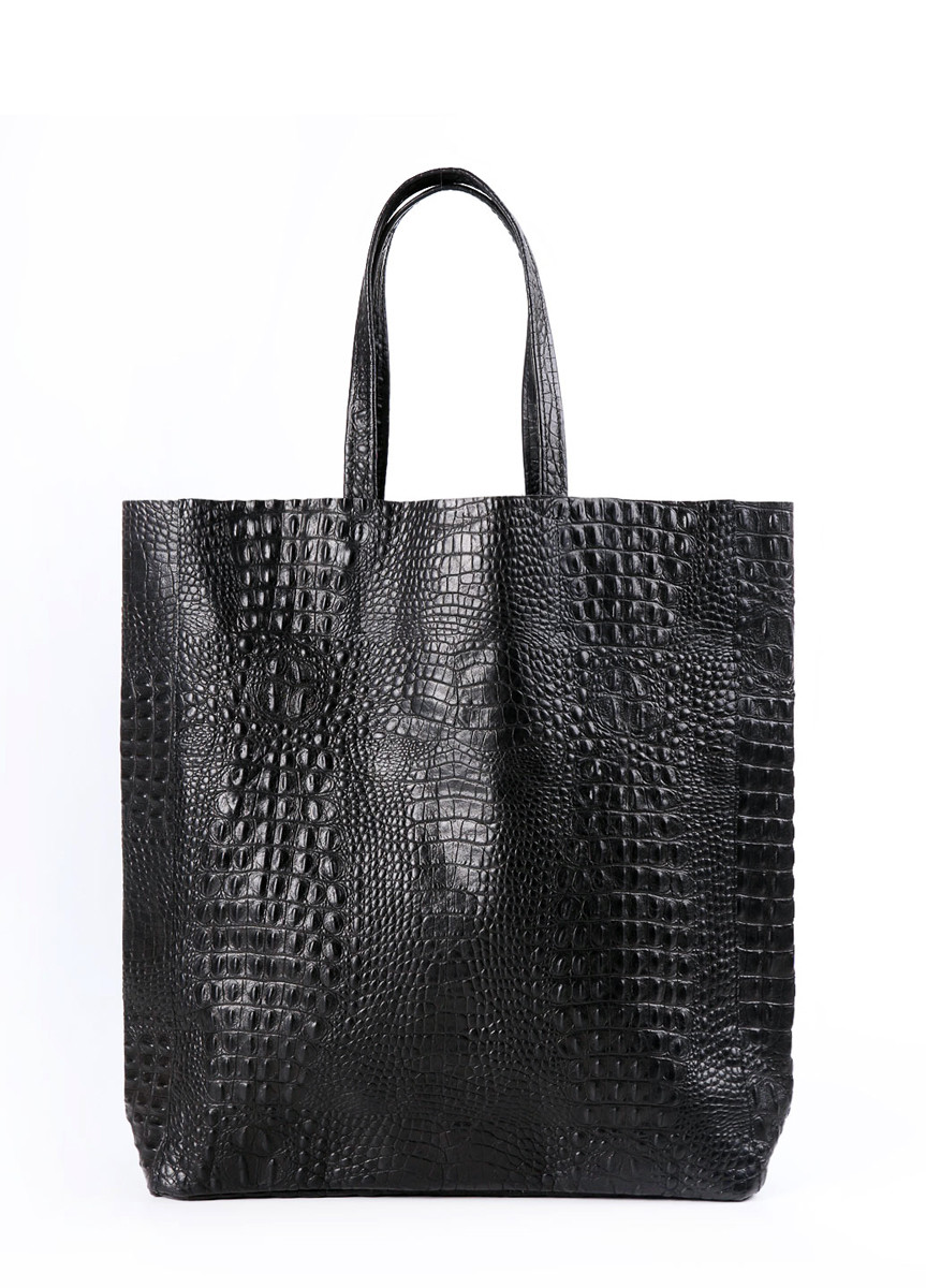 Женская кожаная сумка POOLPARTY LEATHER CITY CROCO BLACK черная - фото 1 - id-p102776417