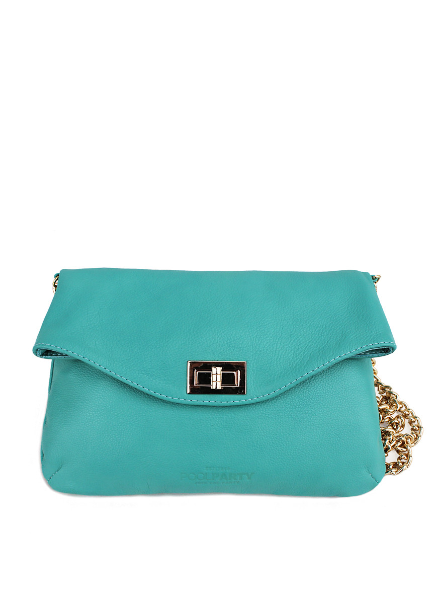 Женский кожаный клатч POOLPARTY LEATHER CLUTCH голубой