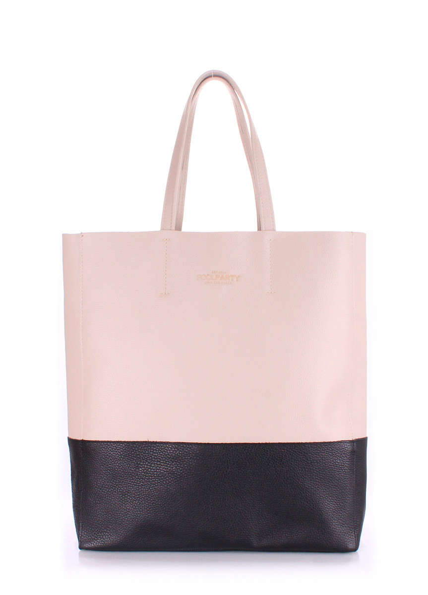 Жіноча шкіряна сумка POOLPARTY CITY BEIGE BLACK бежева з чорним