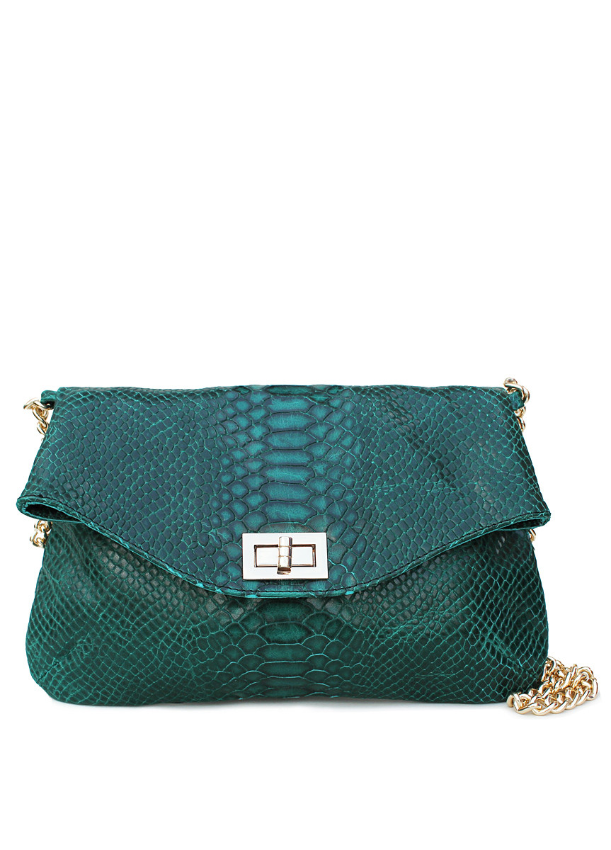 Клатч жіночий шкіряний POOLPARTY GREEN SNAKE CLUTCH зелений