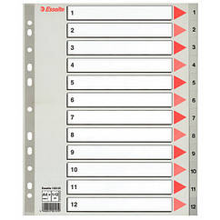 Роздільники пластикові з ПП, цифрові A4 Esselte, 1-12 maxi