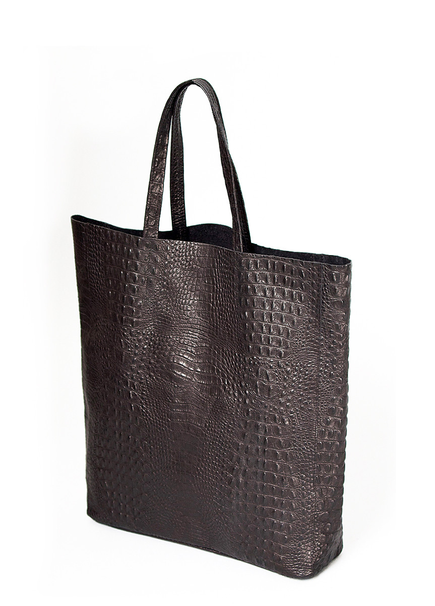 Женская кожаная сумка POOLPARTY LEATHER CITY CROCO BLACK черная - фото 2 - id-p102776417