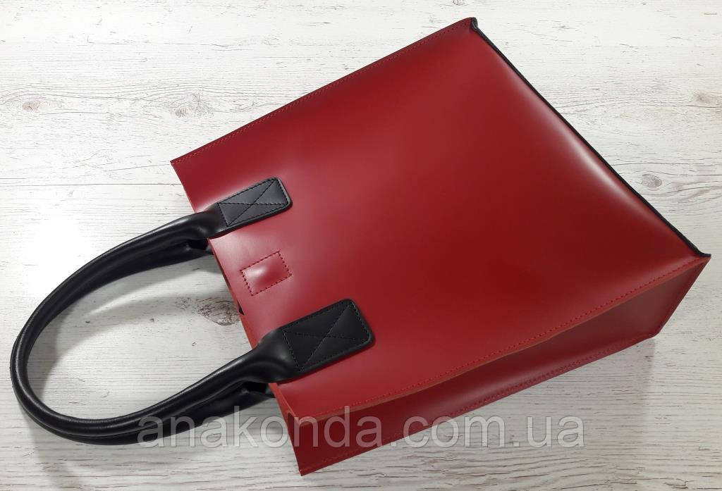 275-к Натуральна шкіра, Сумка-пакет із мішком на блискавці, червона Шкіряна Сумка-шопер червона шкіряна чорна