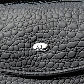 Гаманець жіночий шкіряний лаковий маленький чорний з монетницею зовні потрійного складання Sergio Torretti WS-11, фото 2