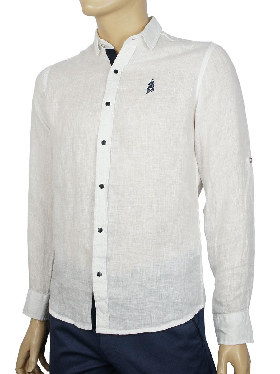 Біла чоловіча льняна сорочка Class Polo До: 142-1000 White