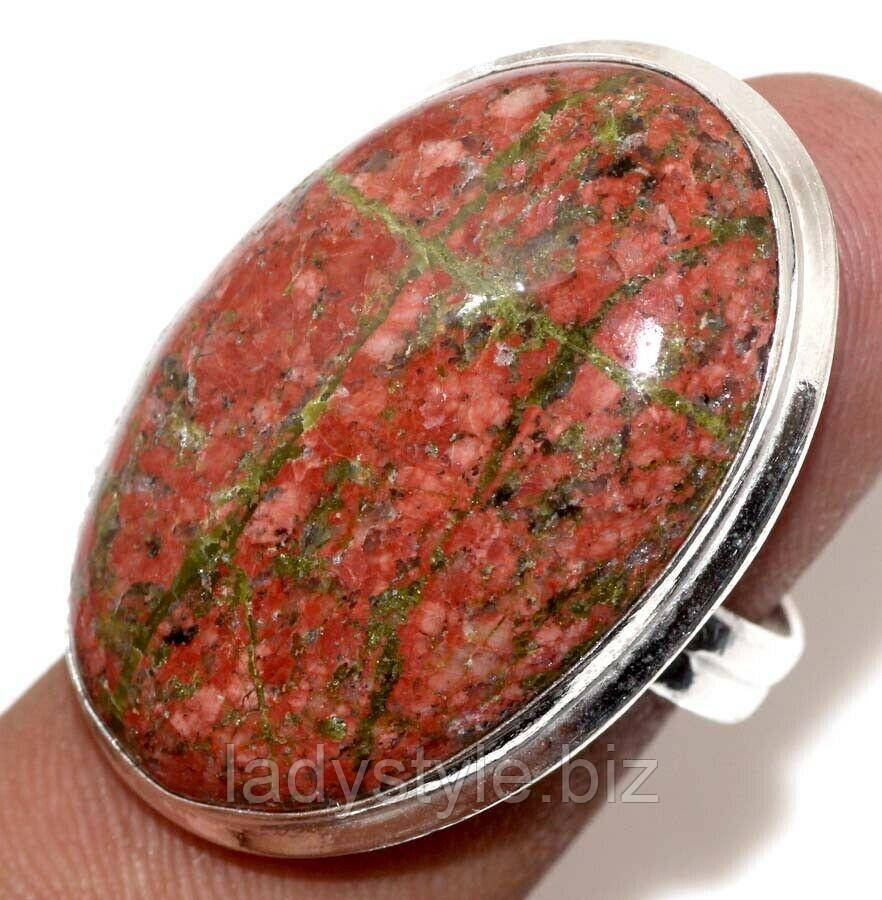 Срібний персень з епідотом-унакитом, розмір 18, фото 1