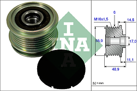 INA 535 0012 10 шків генератора Volkswagen Transporter/Caddy/Crafter (Німеччина)