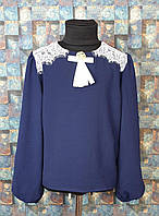 Дитяча блузка з довгим рукавом В'язанки темно-синя 122, 128, 134, 140,146 см підвіска софт ефект шовку