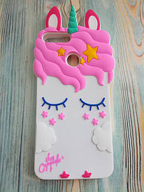 Гумовий об'ємний 3D чохол для Huawei Y9 2018 Сплячий білий єдиноріг