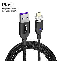 Магнитный кабель для зарядки PZOZ 5A чёрный в комплекте с одним коннектором (Lightning, micro USB или Type-C) micro USB