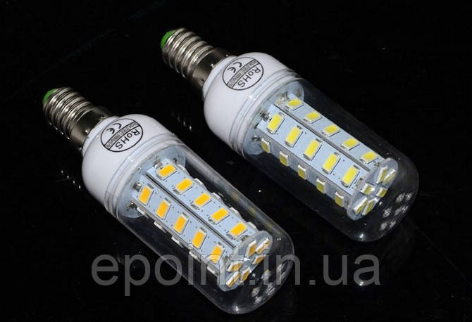 Світлодіодна лампа 36 LED-модуля, потужність 12 W, цоколь Е14, 220 В, форма "кукурудза", холодний білий