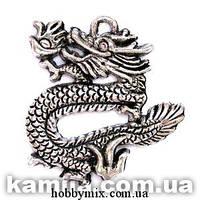Метал. підвіска "дракон" срібло (3,5х3,9 см) 2 шт. в уп.