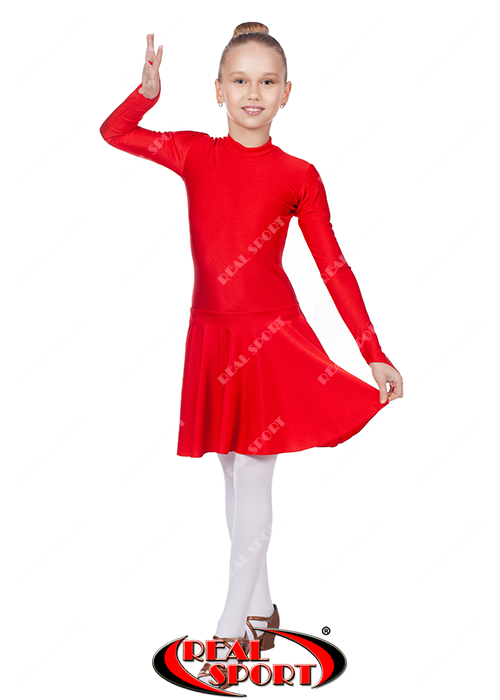 Платье для танцев бейсик красный RS 849 (бифлекс, р-р 64-84, рост 122-164 см) - фото 3 - id-p67775994